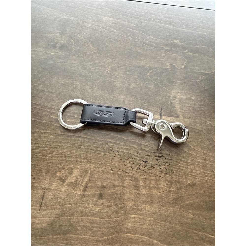 Vintage Coach Black/Silver leather Trigger Snap Valet Key Chain/Keyring